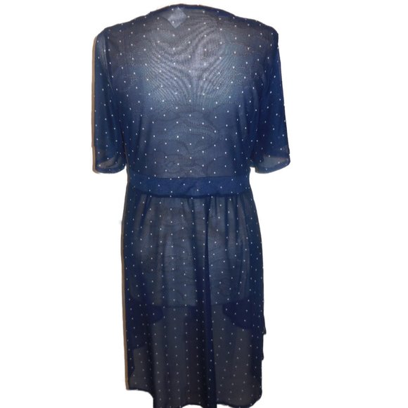 Blouse NEW Blue Polka Dot Sheer Cardigan Duster Top Short Sleeve blue shrug - Picture 5 of 9